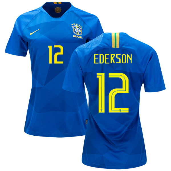 Women's Brazil #12 Ederson Away Soccer Country Jersey - Click Image to Close